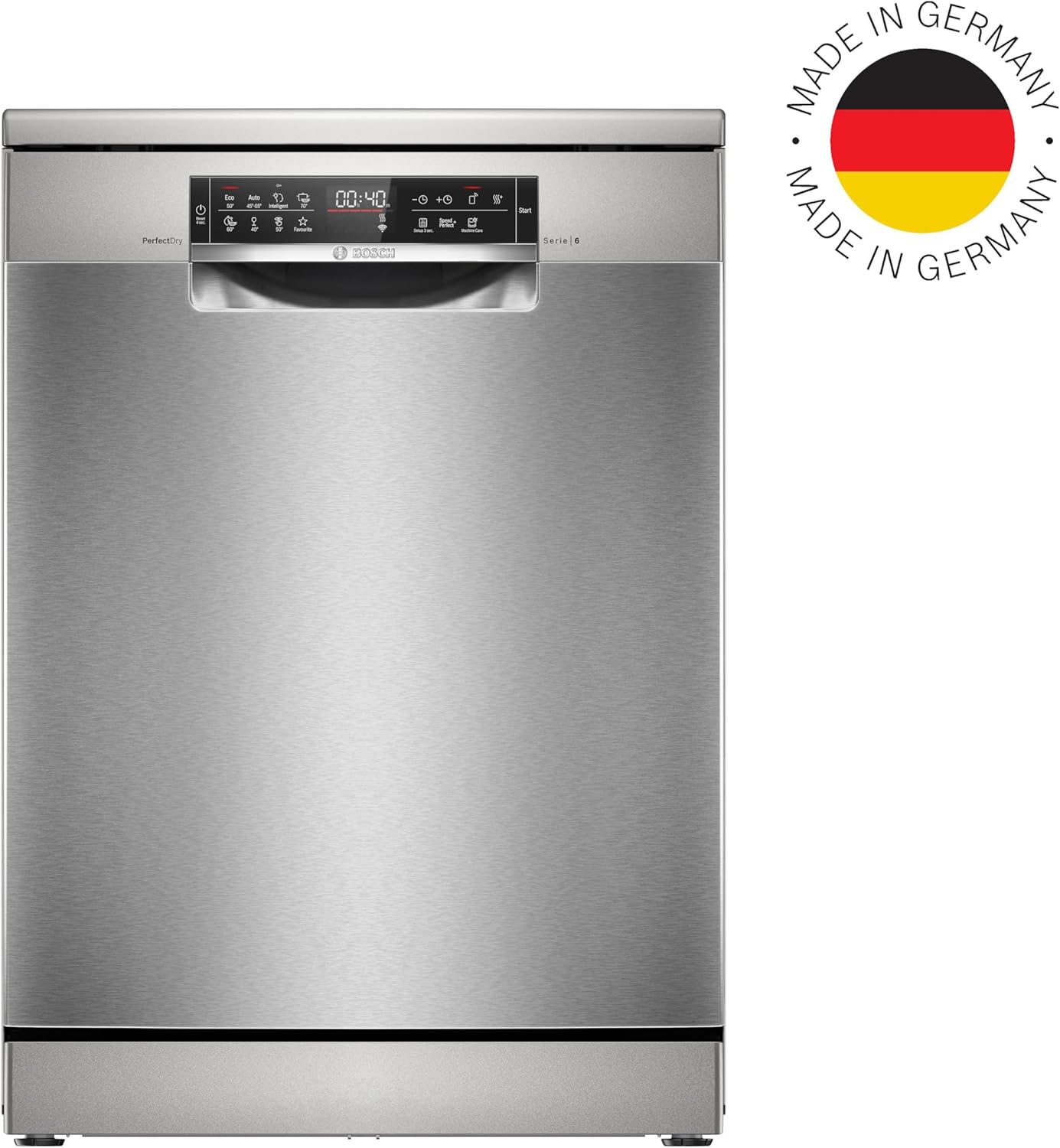 BOSCH SMS6ZCI16E Stand-Geschirrspüler Serie 6, Freistehende Spülmaschine mit Besteckschublade, 60 cm, Home Connect, Intelligent Programm, RackMatic, Silence Programm, Silver Inox