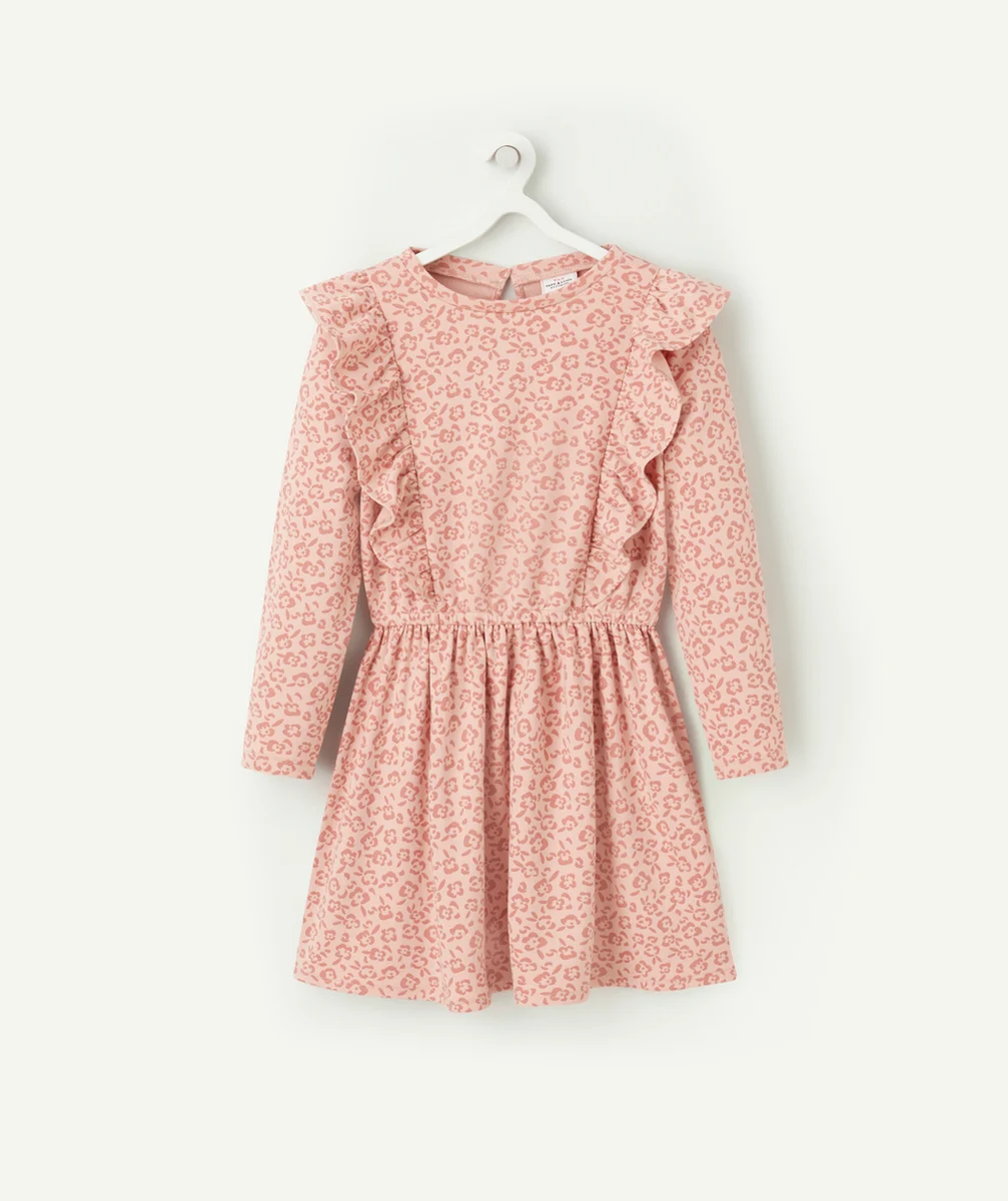 ROBE FILLE ROSE IMPRIMÉ FLEURI ET DÉTAILS VOLANTÉS
