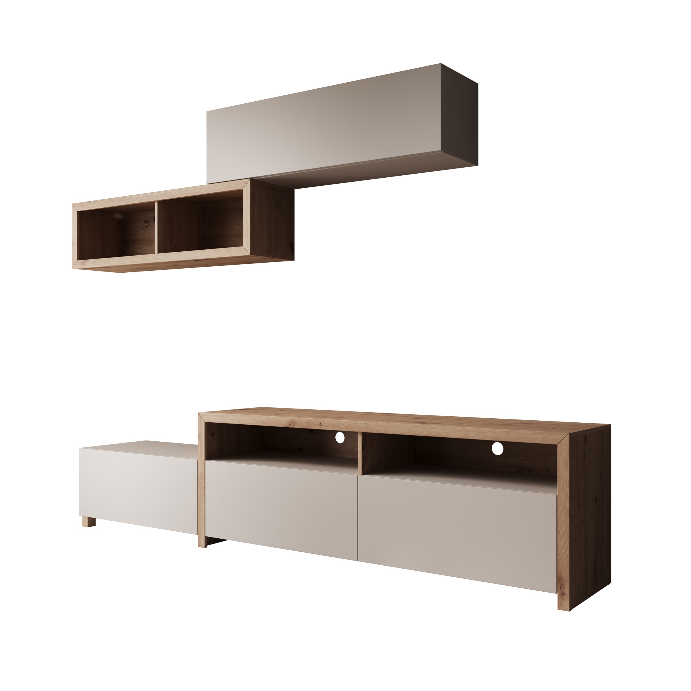 Amedeo - Wandmeubel - Beige/Eikenpatroon - 237x42x57 cm