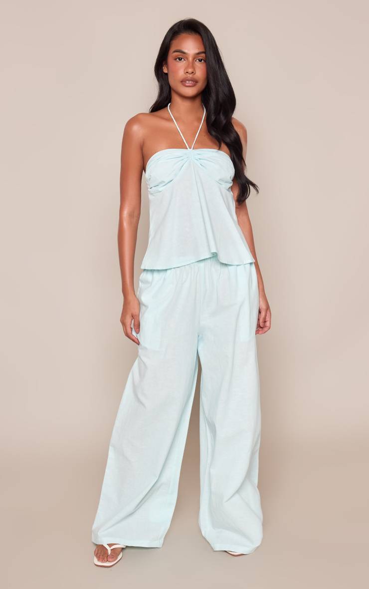 Bleu Layette Pantalon En Lin À Taille Froncée Ensemble Coordonné