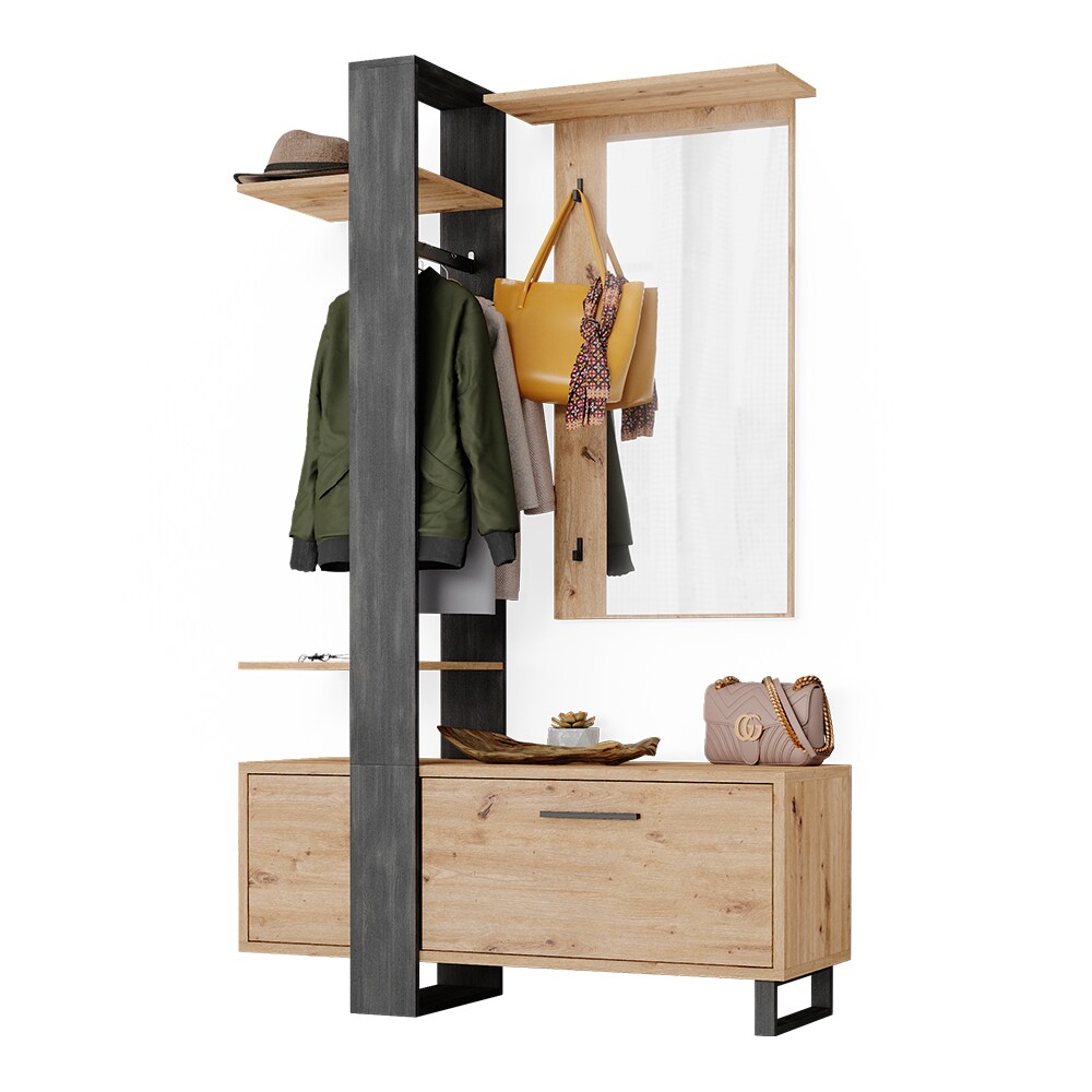 Vicco Flurgarderobe Dielengarderobe Garderobe Porto Schwarz Artisan Mediterran 120x190 cm Schlafzimmer Spiegel Kleiderstange Tür Fach Ablage rollbar