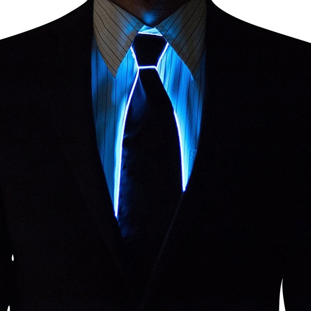 Partykrawatte mit LED Beleuchtung und Batterie Box - Blau