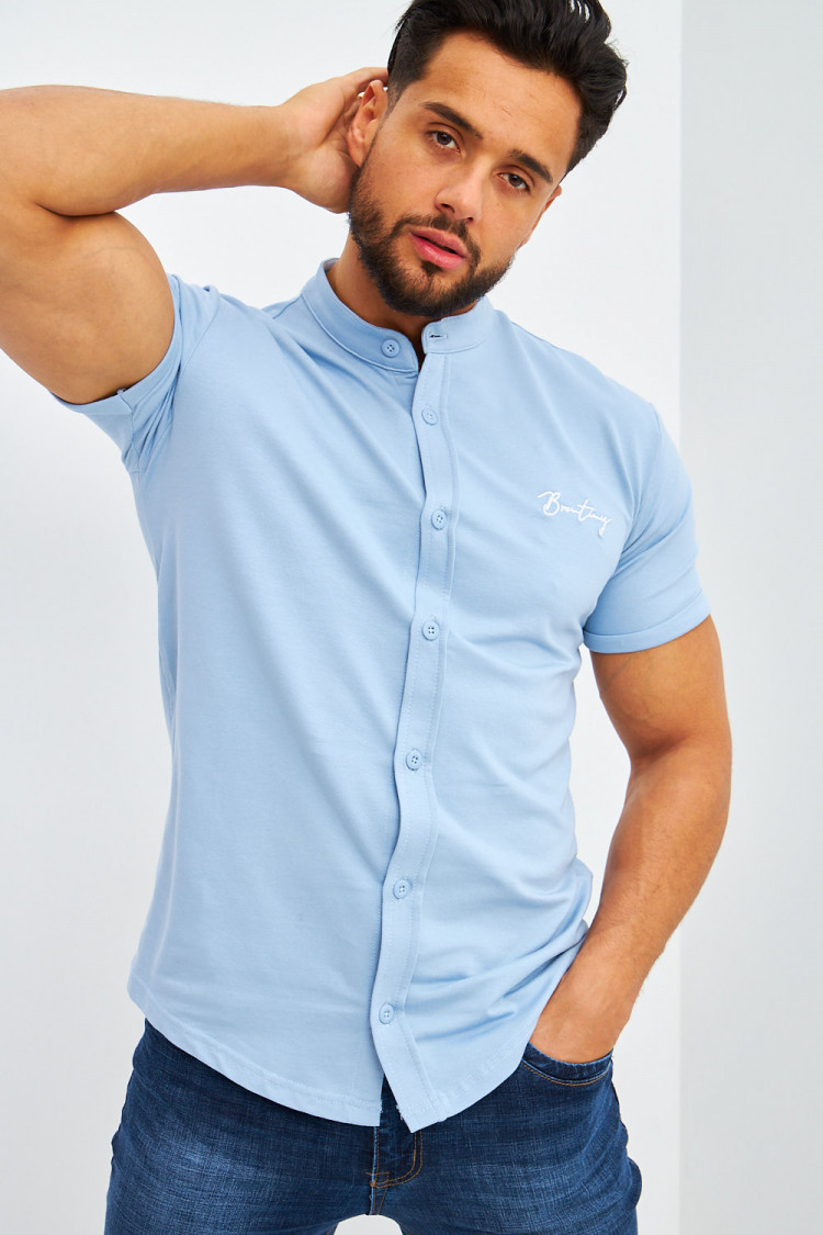 Chemise bleu clair col mao Brentiny
