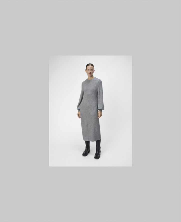 Object OBJDITTE RE L/S KNIT MIDI DRESS NOO Medium grey melange