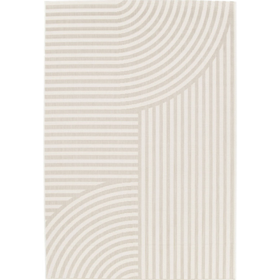 Tapis motif géométrique en matière recyclée - graphic line - beige - 120 x 170 cm