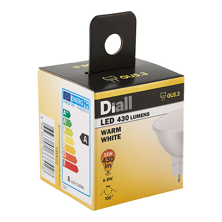 Ampoule LED Diall réflecteur GU5.3 6,5W=35W blanc chaud