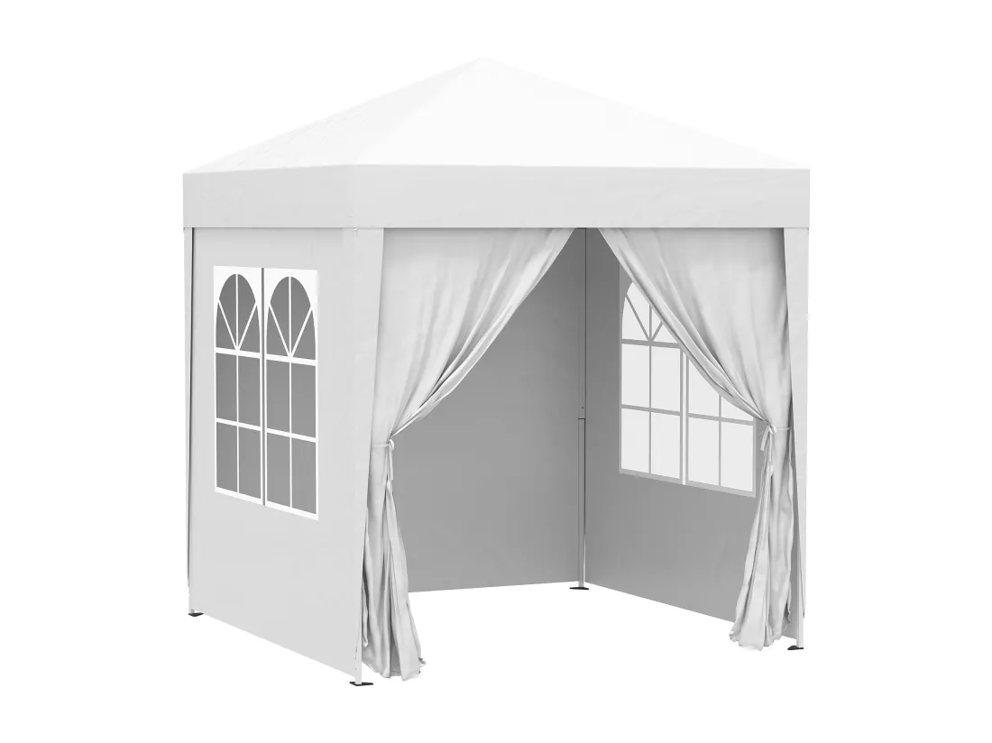 Tonnelle de jardin tente pliante barnum pop-up 2 x 2 m 4 parois latérales amovibles 2 fenêtres sac de transport blanc