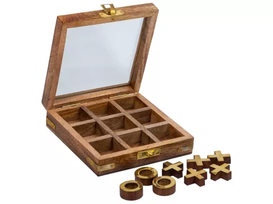 Jeu de 3 en ligne avec boîte en bois marron 12,5x12,5x5h