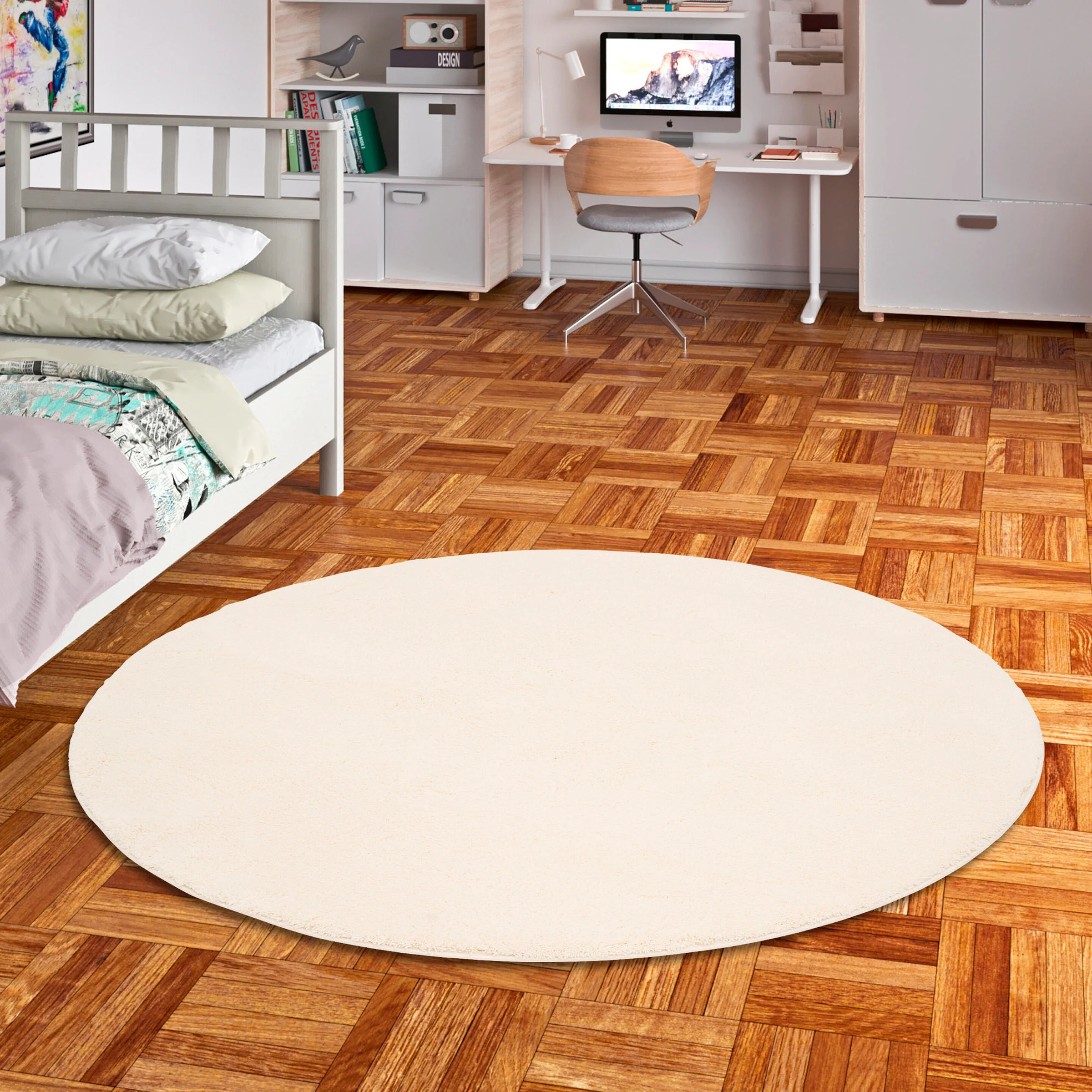Pergamon Super Soft Kinder Hochflor Teppich Silky Kids Rund Creme - 160x160 cm