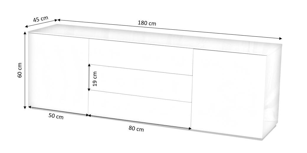 Sideboard MONIQUE 180 x 60 cm Hochglanz weiß