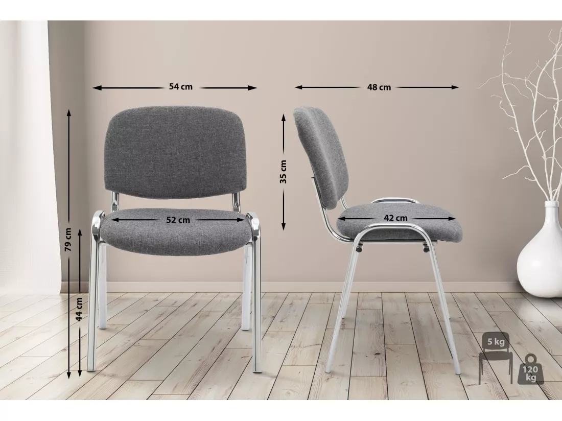 Chaise de salle à manger - Tissu & Métal chromé - Gris - Ken