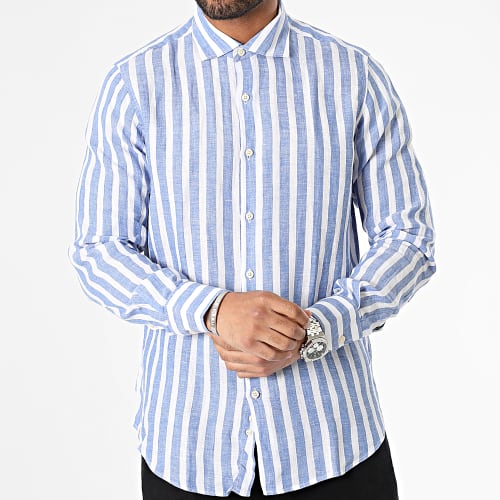 Chemise Manches Longues A Rayures Blanc Bleu