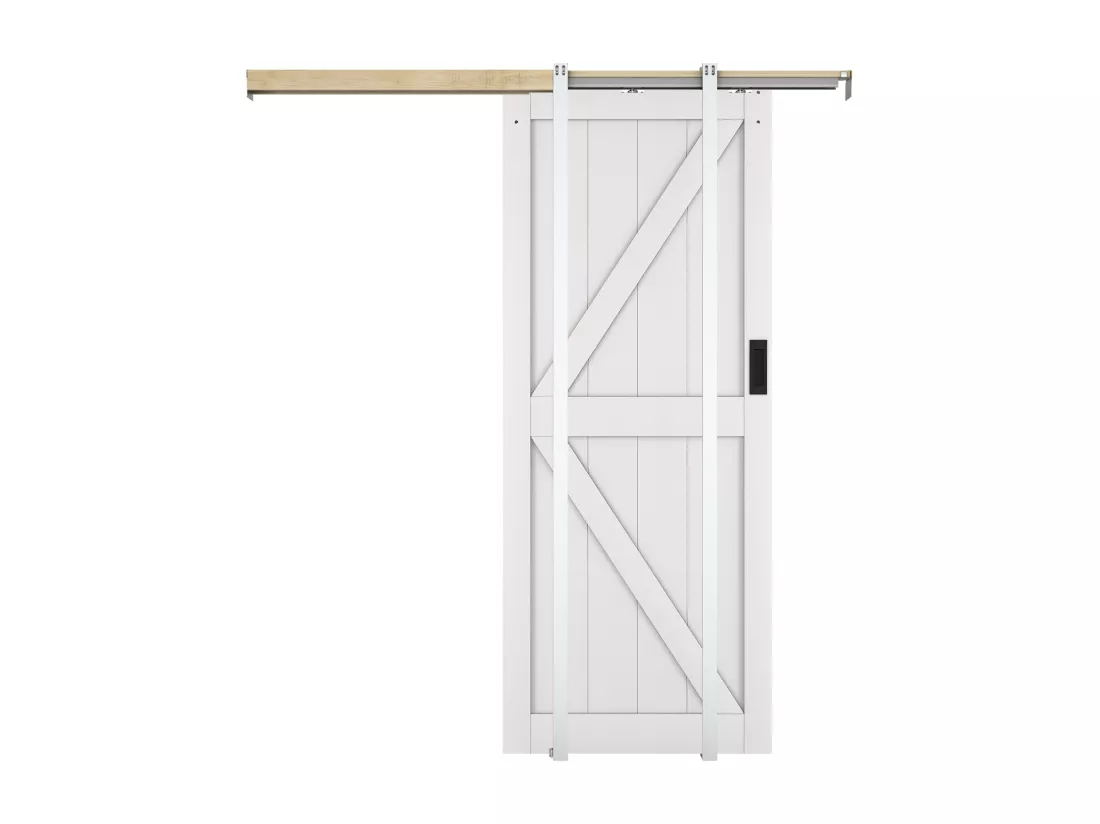 Porte coulissante avec système à galandage en bois et MDF - blanc - H205 x 83 cm - NEFARA