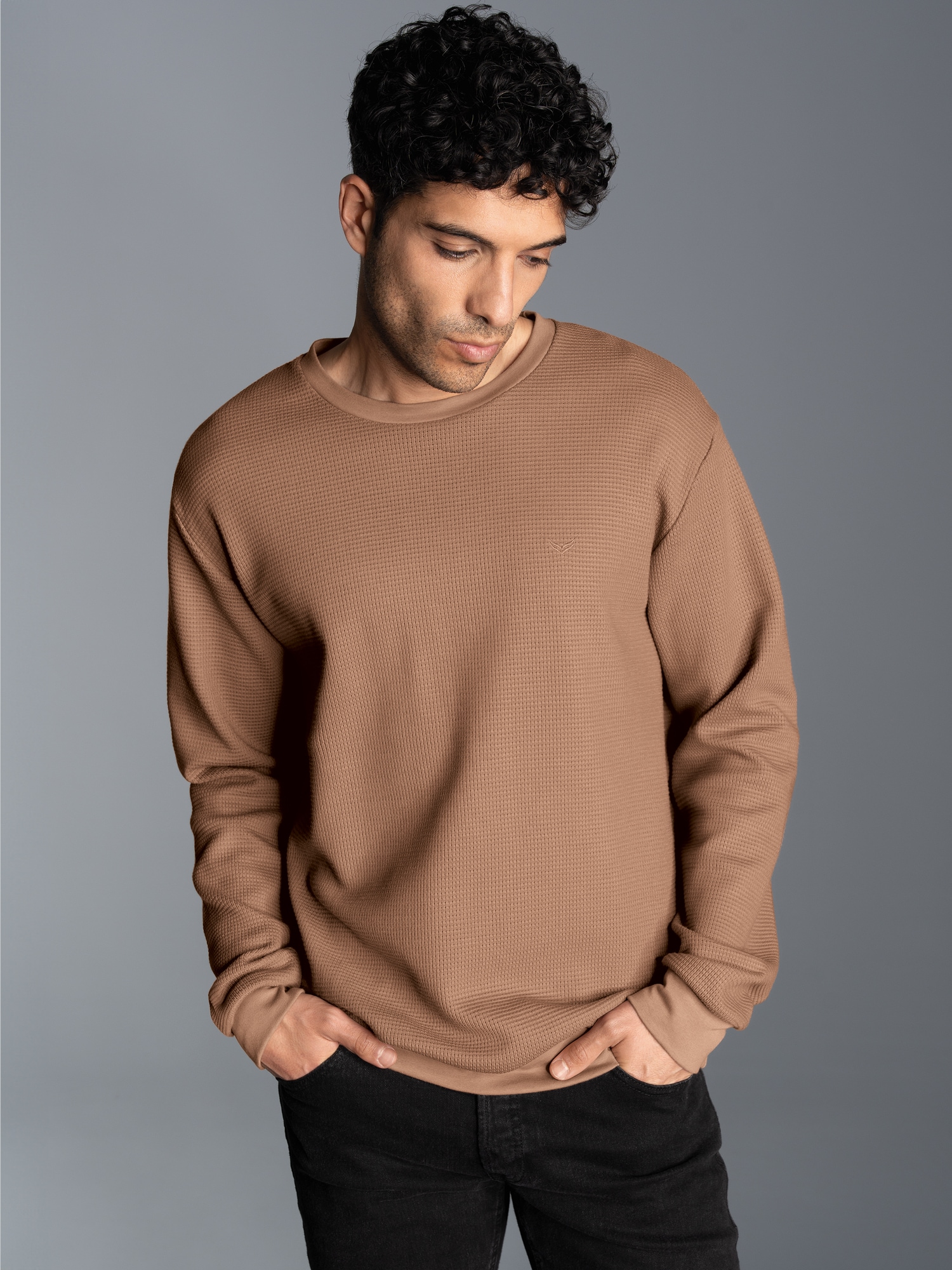 Sweatshirt in Waffeloptik Haselnuss