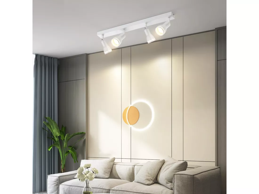 NETTLIFE Plafonnier 4 Spots Blanc : Plafonnier Métal GU10 Spots Pivotant Intérieur pour cuisine bureau salon chambre à coucher, Sans ampoules
