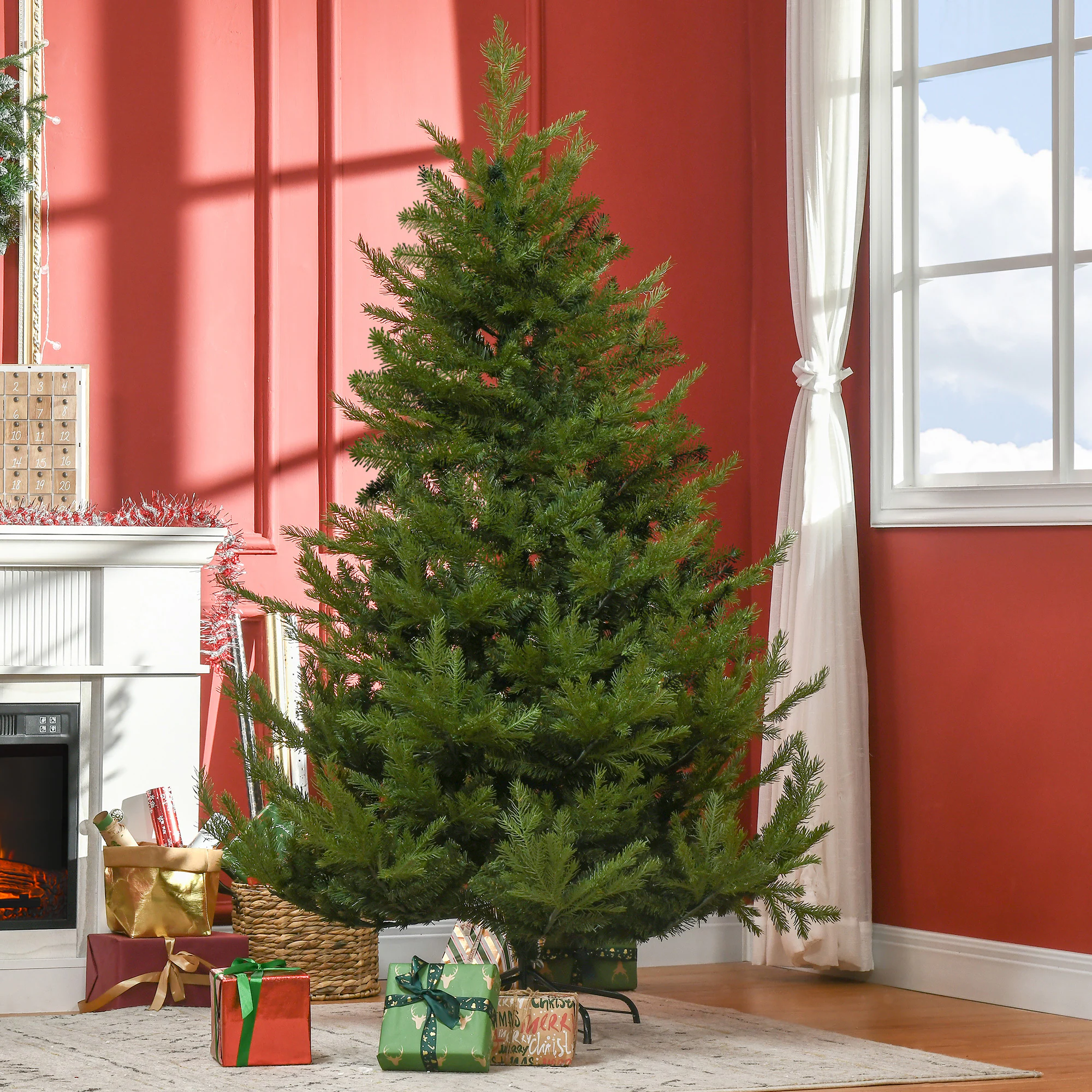 HOMCOM Weihnachtsbaum mit 1942 Astspitzen grün 136L x 136B x 180H cm