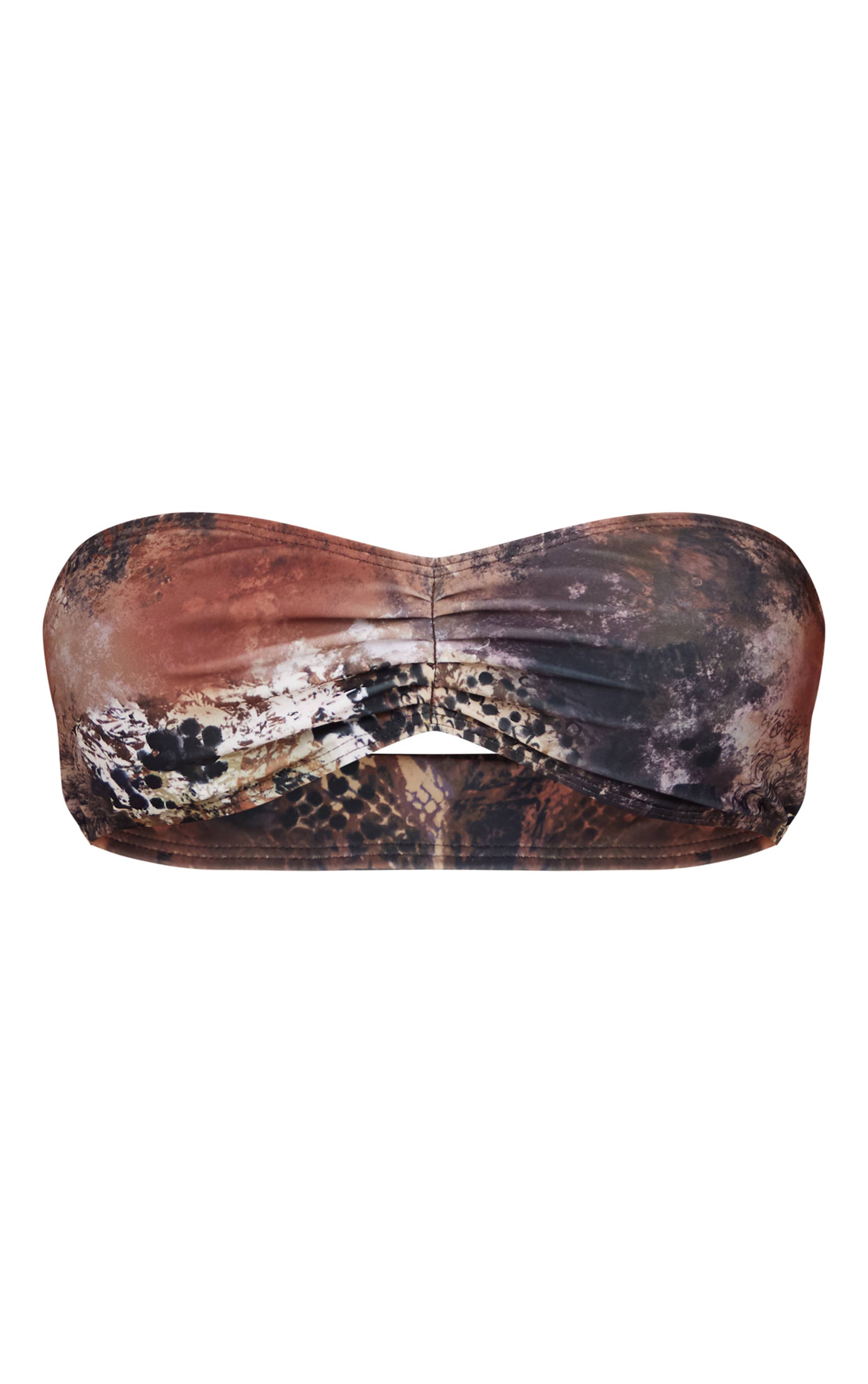 Marron Haut De Bikini Bandeau Imprimé Synthétique