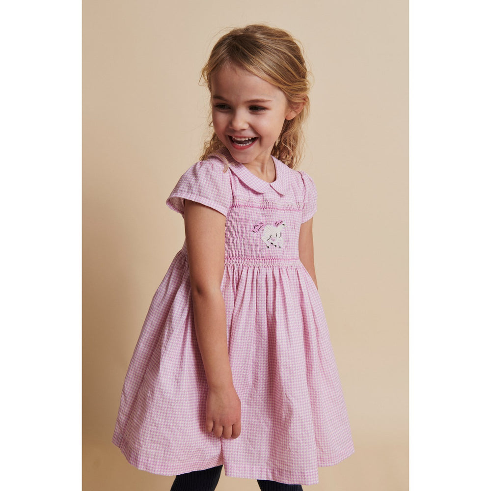 Køb COPENHAGEN COLORS Syringa Comb. Houndstooth Kjole W. Handmade Unicorn Embroidery Og Smock