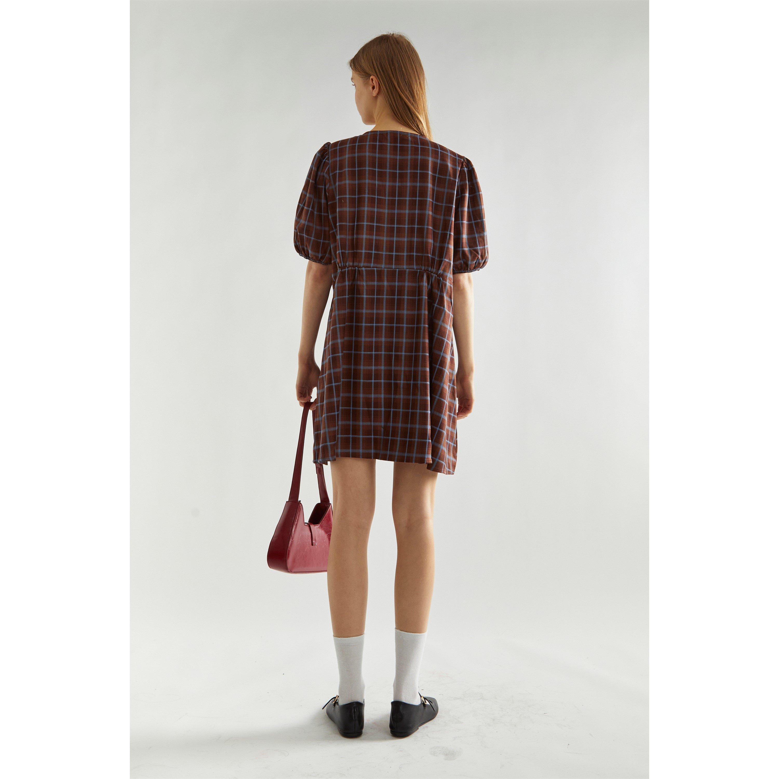 Glamorous Brown Blue Check Tie Front Mini Dress