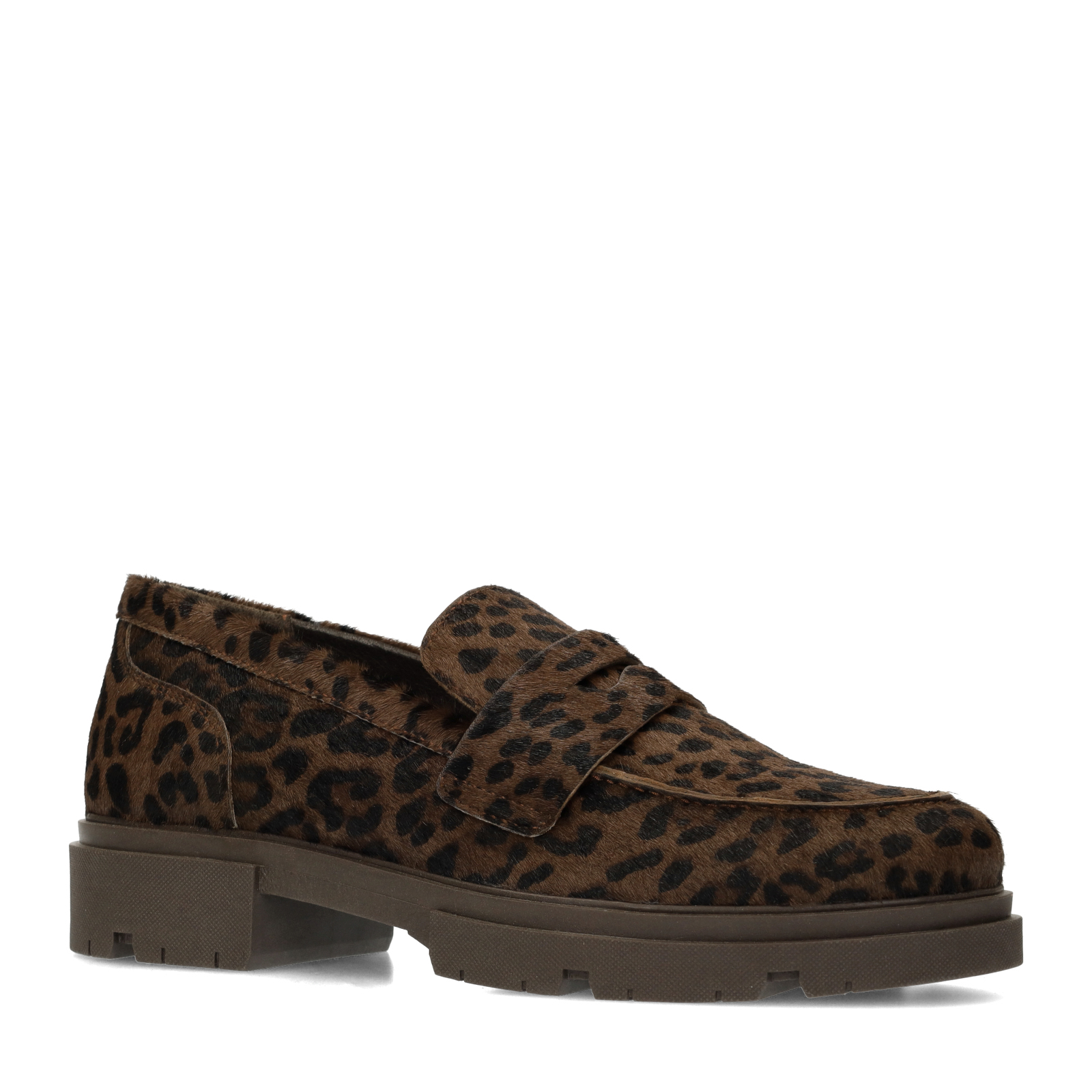 Leopard loafers met pony hair