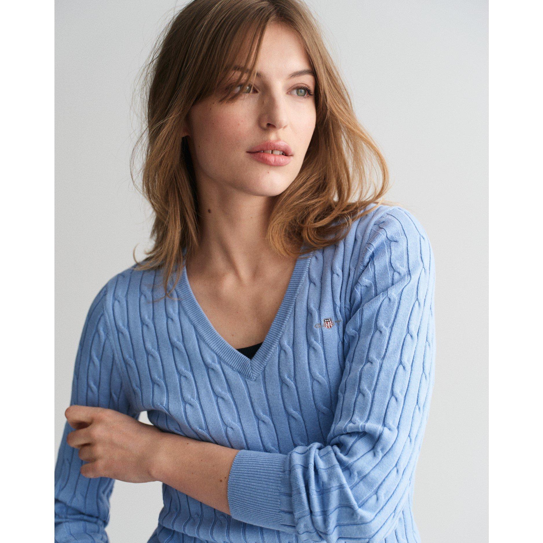 Gant STRETCH COTTON CABLE V-NECK CLEAR S