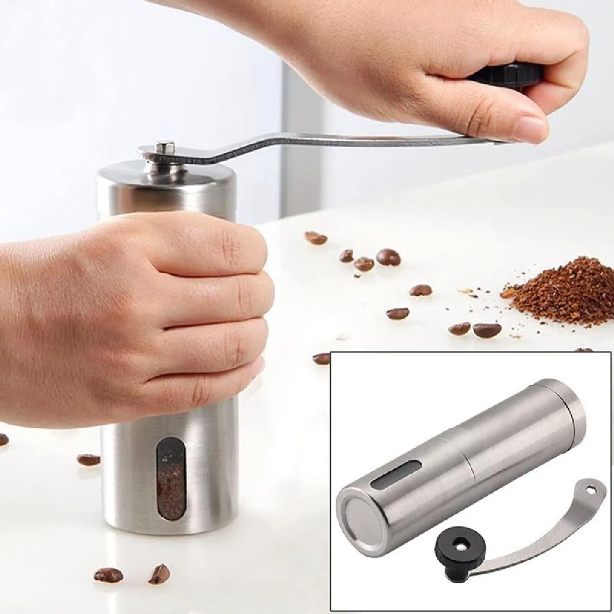 Moulin à café manuel en acier inoxydable Universal - Argent