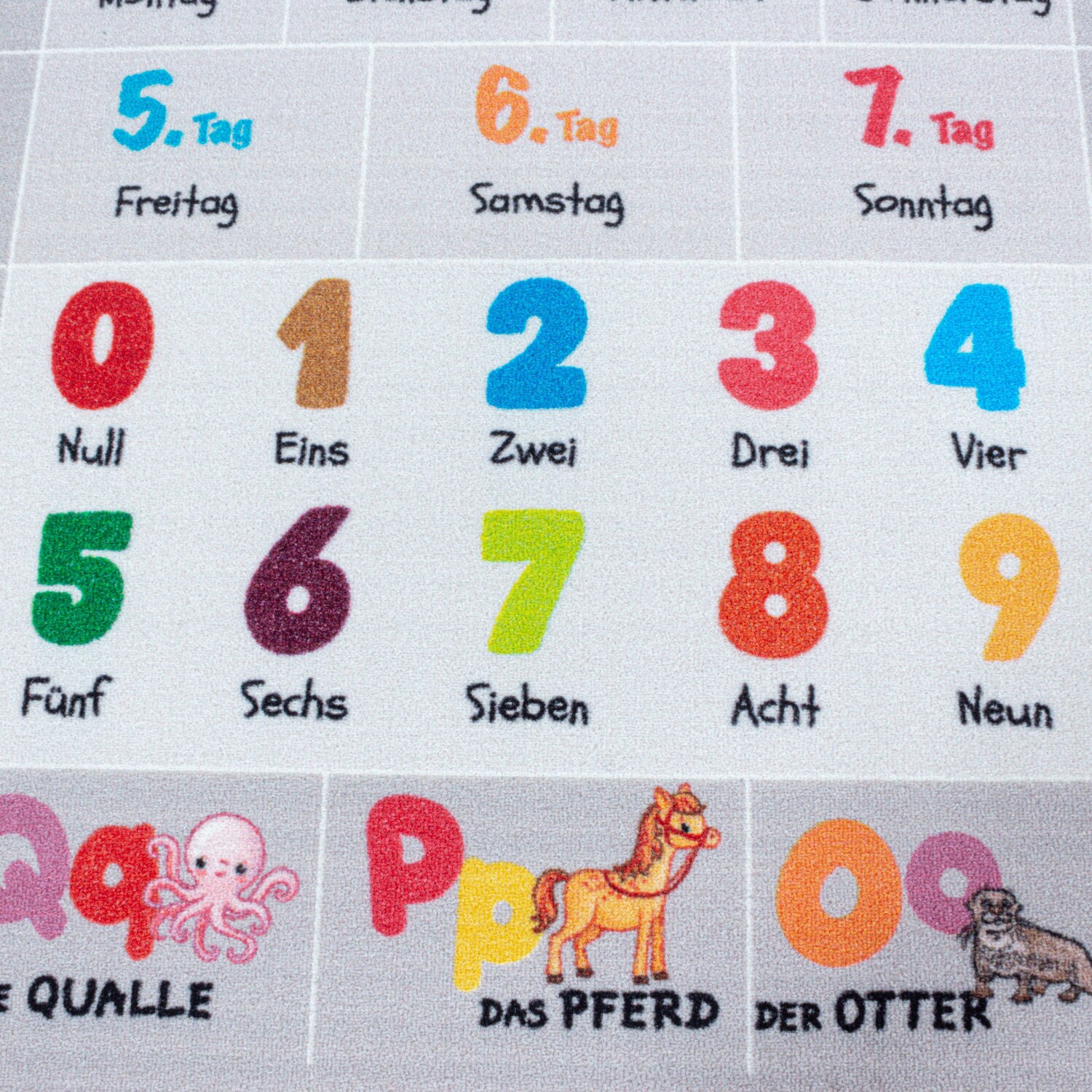 Kinderteppich Spielteppich Hüpfkästchen Zahlen Tiere rechteckig höhe 8 mm