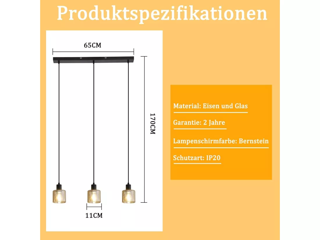 NETTLIFE Suspension table à manger lampe suspendue vintage 3 ampoules suspendues E27 métal noir rétro industriel