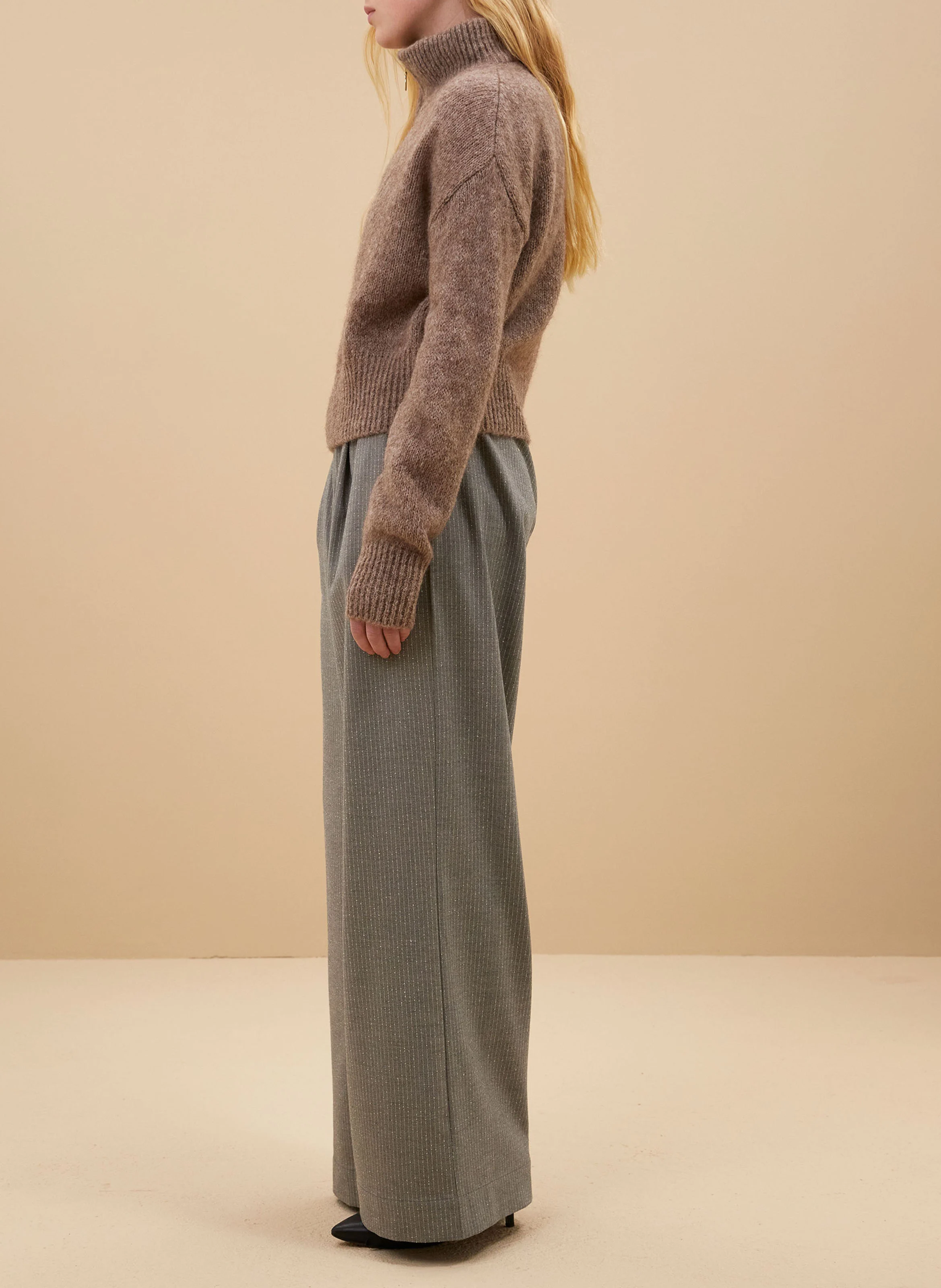 BOXY BEAU - Pull col montant en laine mélangée | Beige