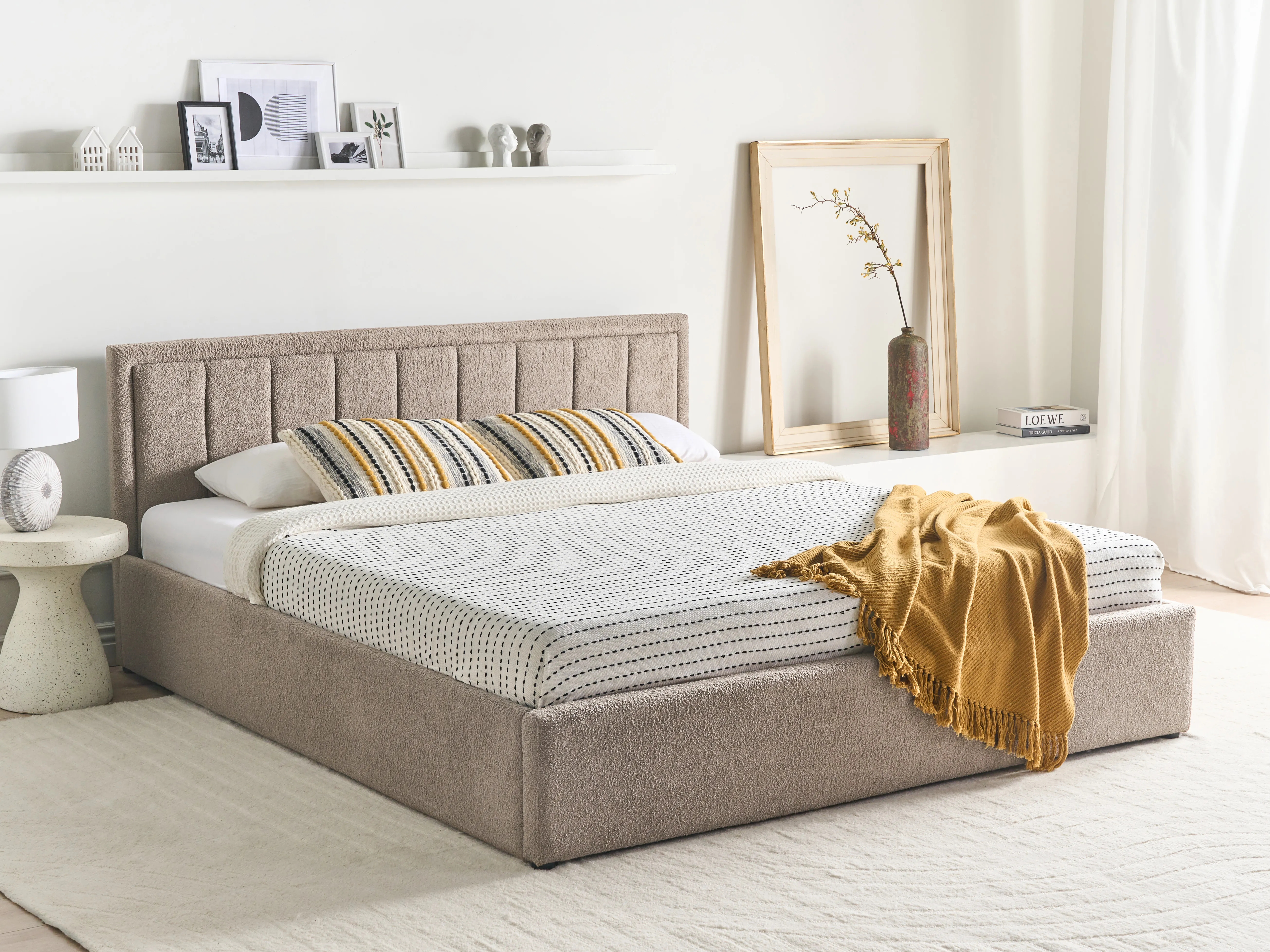 Bed met opbergruimte Bouclé MONTLAUR 180 x 200 cm Taupe