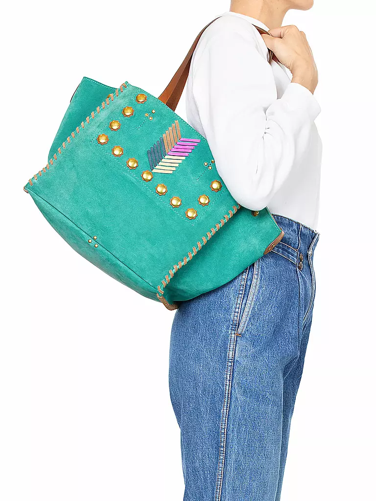 JEROME DREYFUSS Ledertasche - Shopper LEON Medium türkis