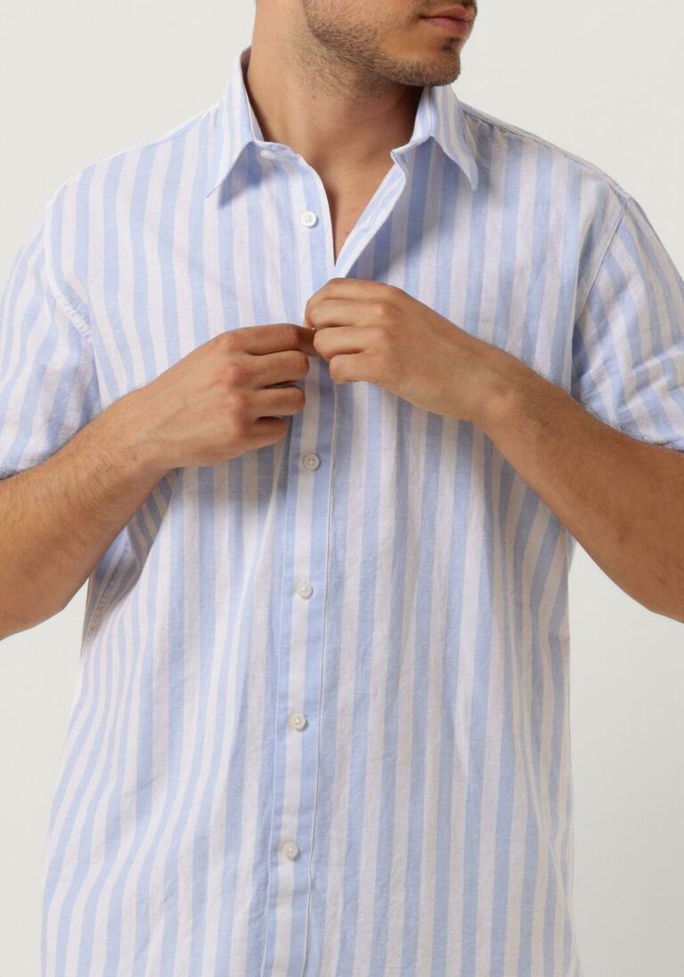 SELECTED HOMME blauw/wit gestreepte selected homme casual overhemd slhregnew-linen shirt ss classic