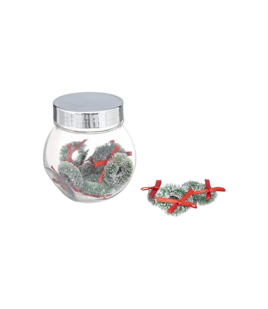 Lot de 8 Couronnes Noël Bocal 7cm Vert & Rouge
