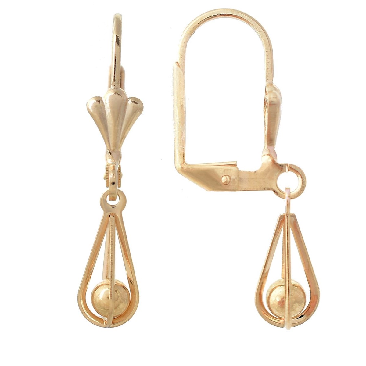 Boucles d'oreilles dormeuses boule pendante Plaqué OR 750 3 microns