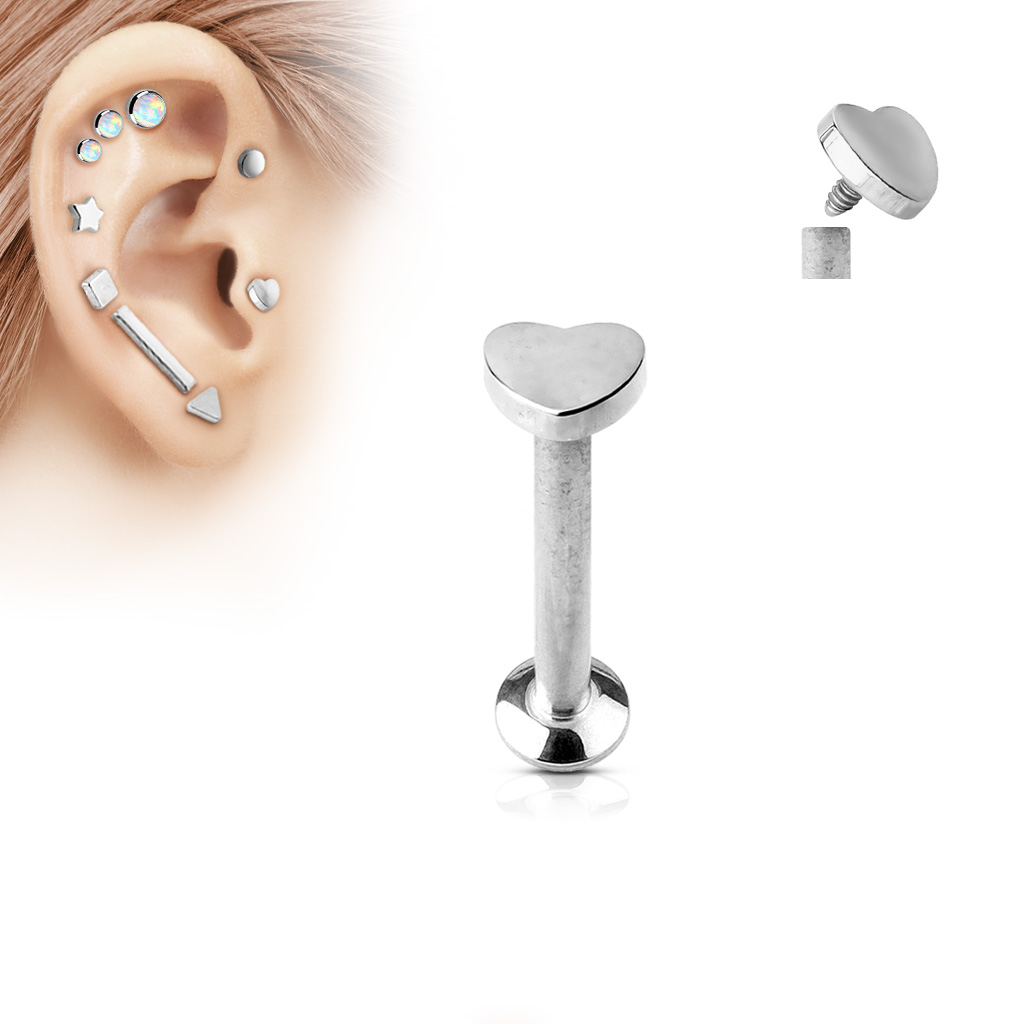 (6mm) Tragus / Helix 316L Chirurgenstahl Ohr Piercing mit Gewindeverschluss Herz - Silber