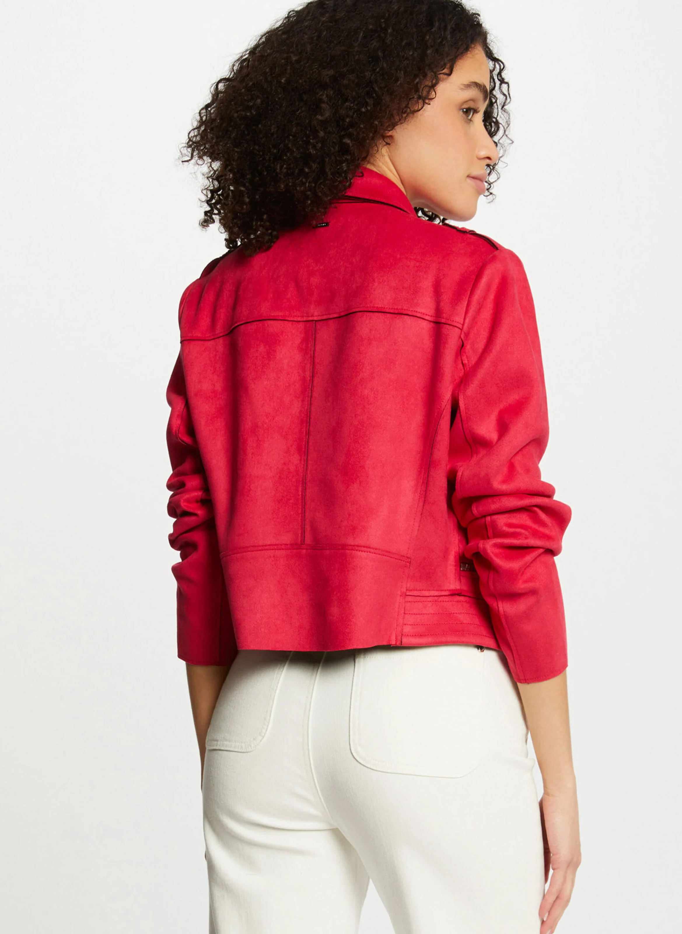 Veste blazer col classique aspect suédine| Rose