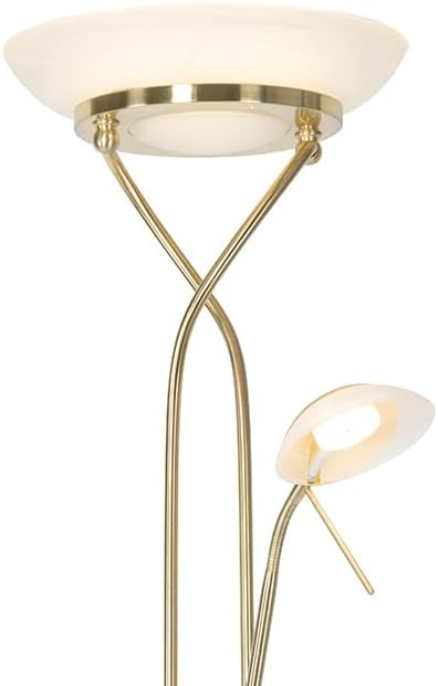 QAZQA - Modern Stehleuchte I Stehlampe I Standleuchte I Lampe I Leuchte Messing inkl. LED und Dimmer mit Leselampe - Empoli Dimmer I Dimmbar I Wohnzimmer I Schlafzimmer I Deckenfluter - Stahl Länglich