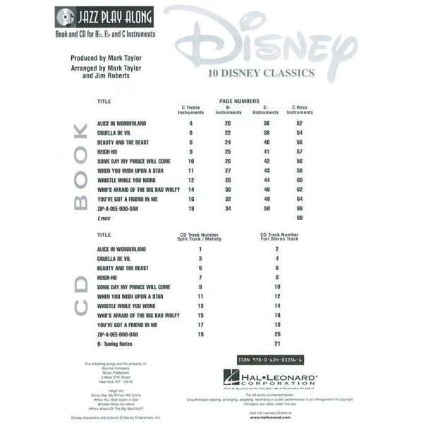 Hal Leonard Jazz Play-Along Disney Classic
