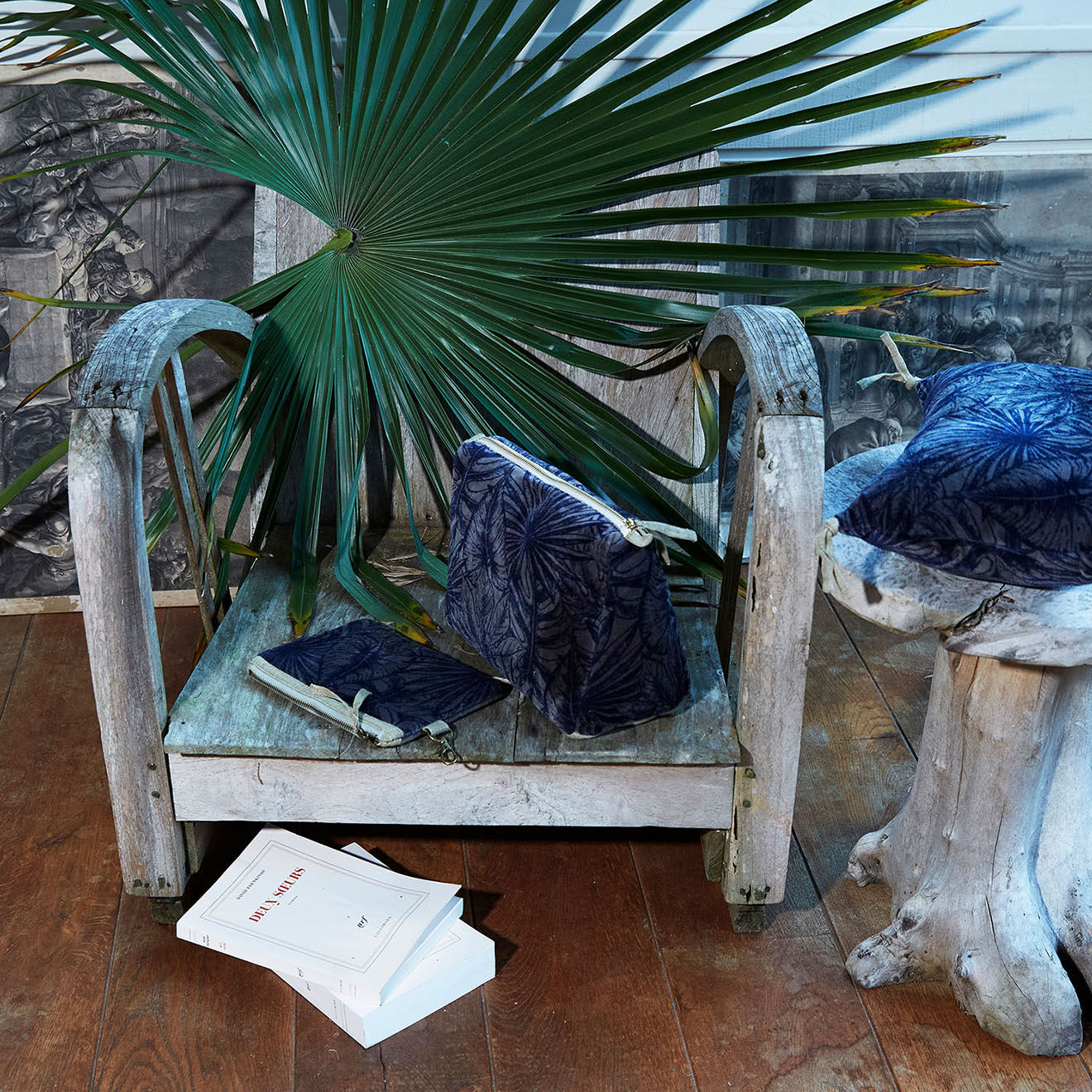 En Fil d'Indienne Trousse plate + trousse de toilette Goa plomb
