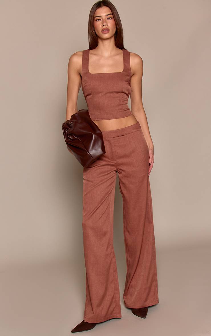 Marron Pantalon Tissé À Taille Ajustée