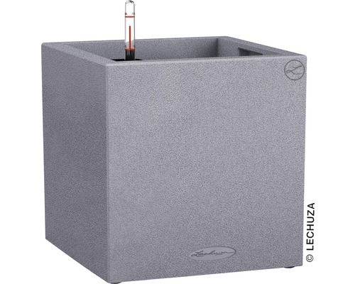 Lechuza Canto Stone kunststof plantenbak, 30x30x30 cm, grijs, inclusief zelfbewateringssysteem
