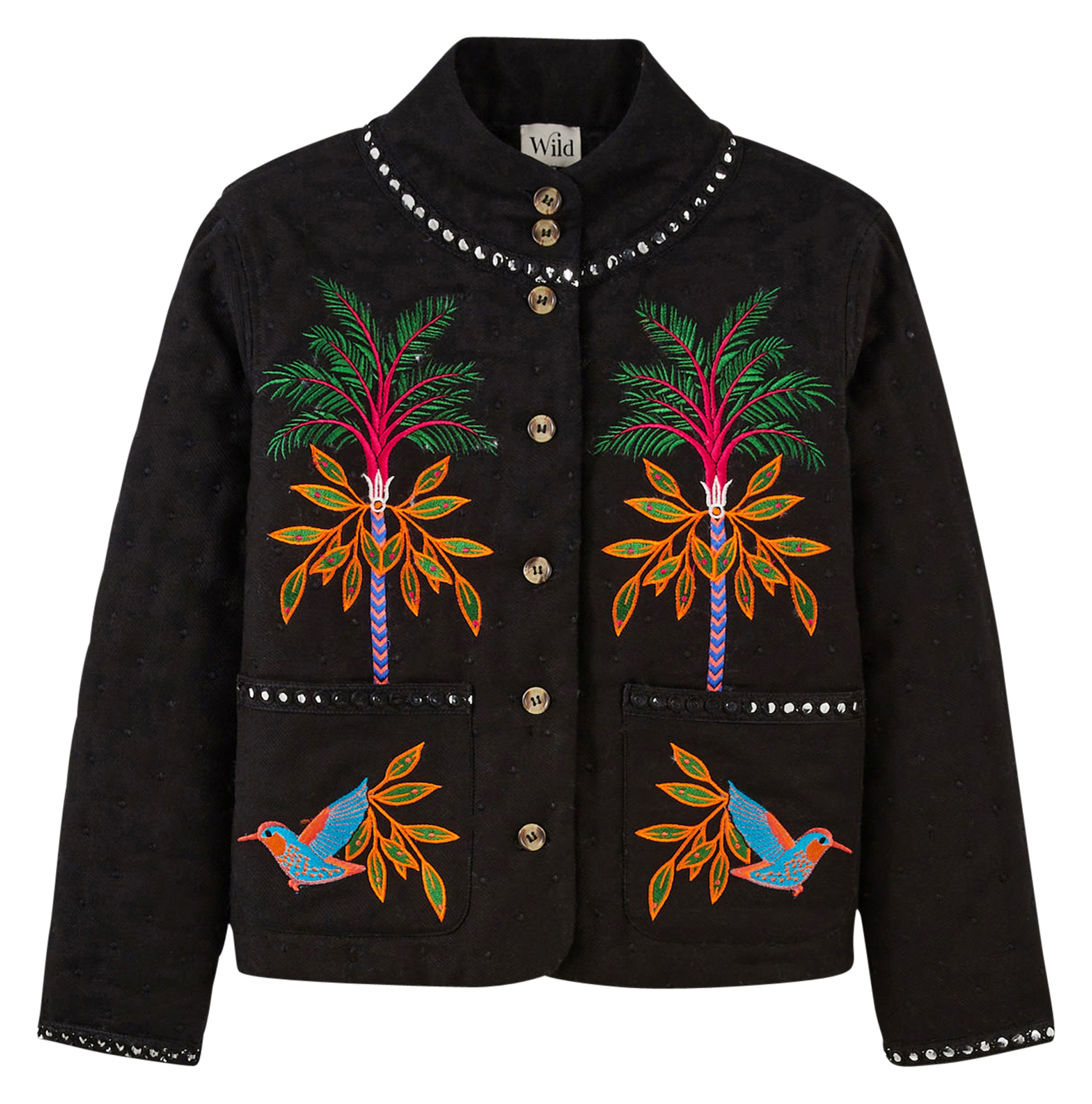 GAIUS - Veste droit col montant brodée| Noir