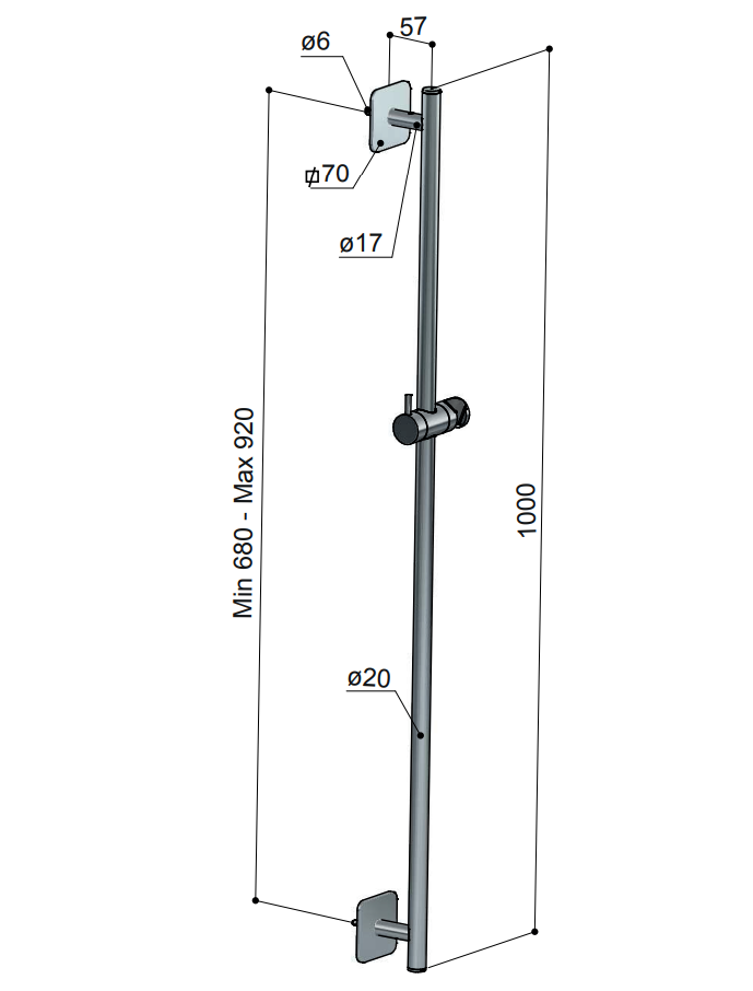 Hotbath Gal glijstang 100cm geborsteld gunmetal PVD