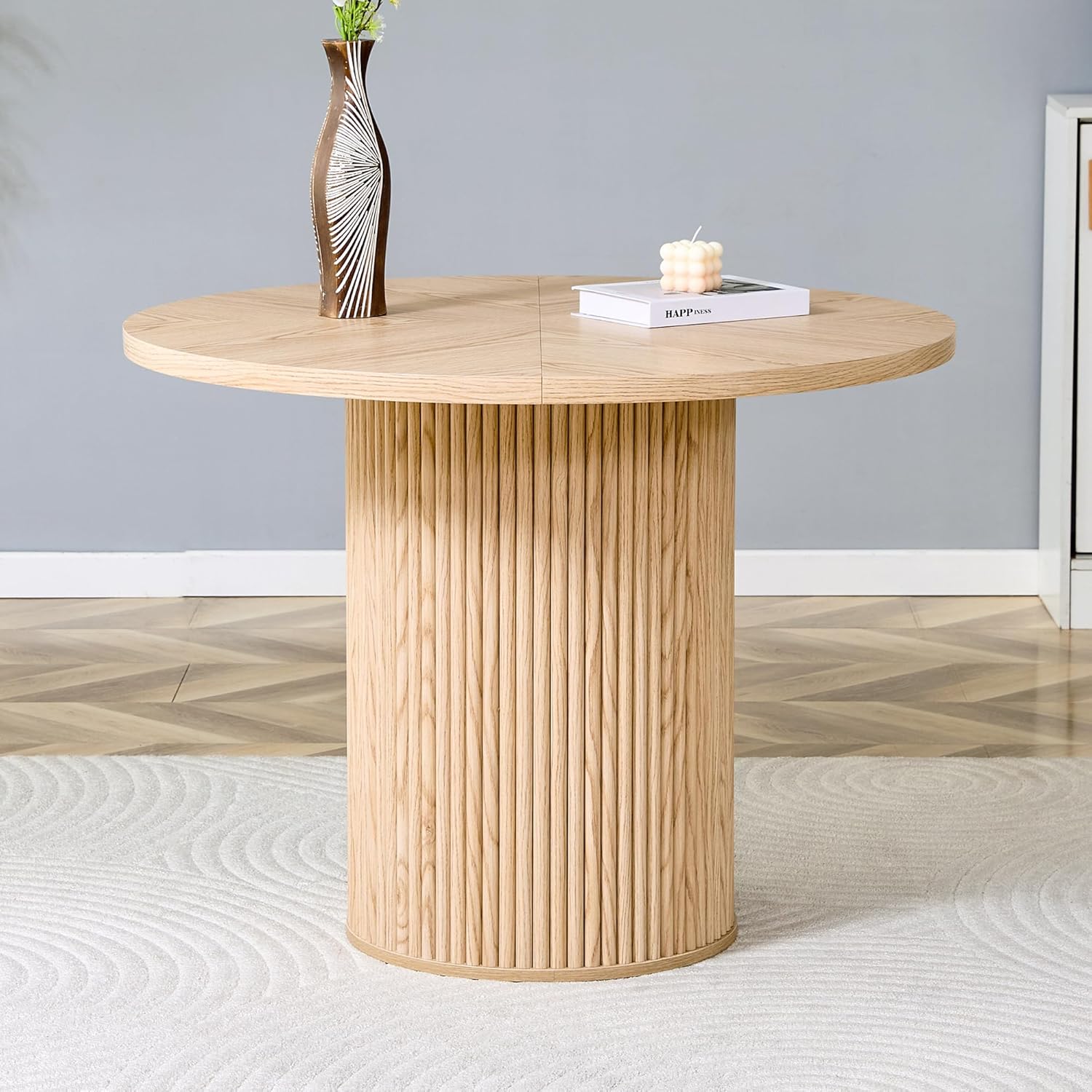Runder Esstisch 100 cm für 4–6 Personen, MDF, stabile 4-Segment-Tischplatte in Holzoptik, moderner Küchentisch für Esszimmer & kleine Räume (MDF+Metal, Natural Wood) XL4695035