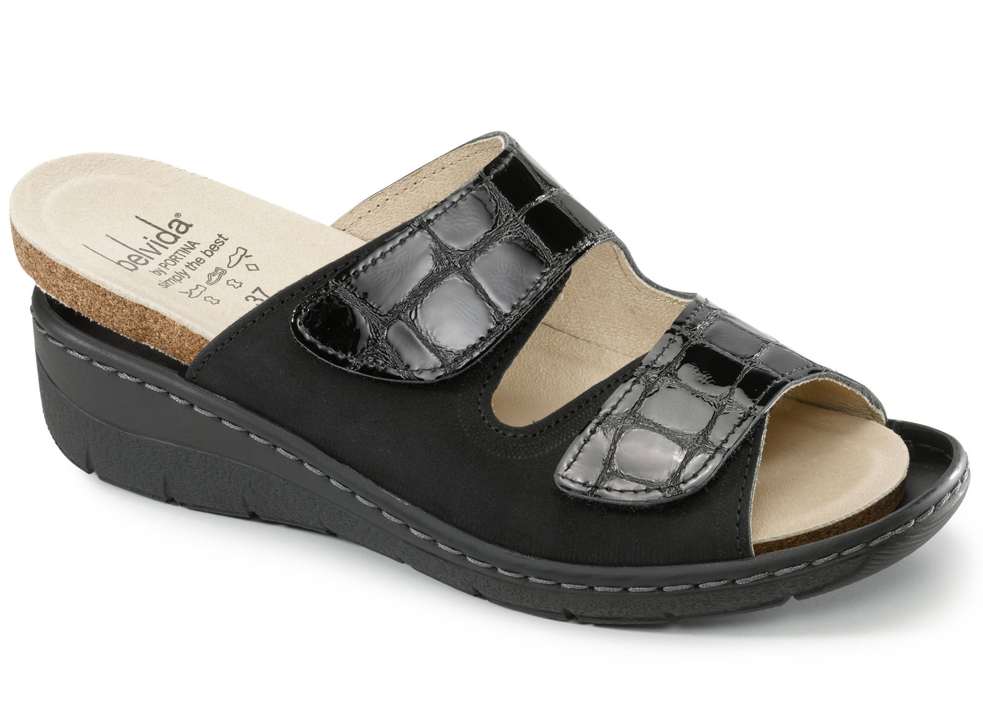 ELENA EDEN Pantolette aus Nubukleder und krokogeprägtem Lackleder