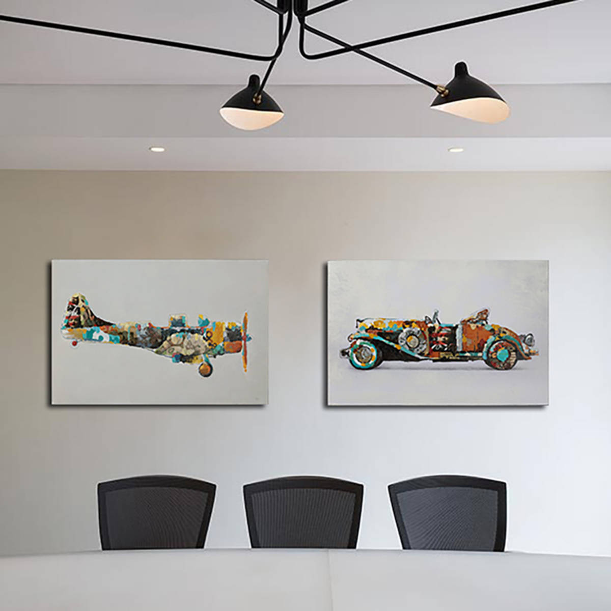 Öl-Wandbild FLUGZEUG - bunt - 90x60 cm