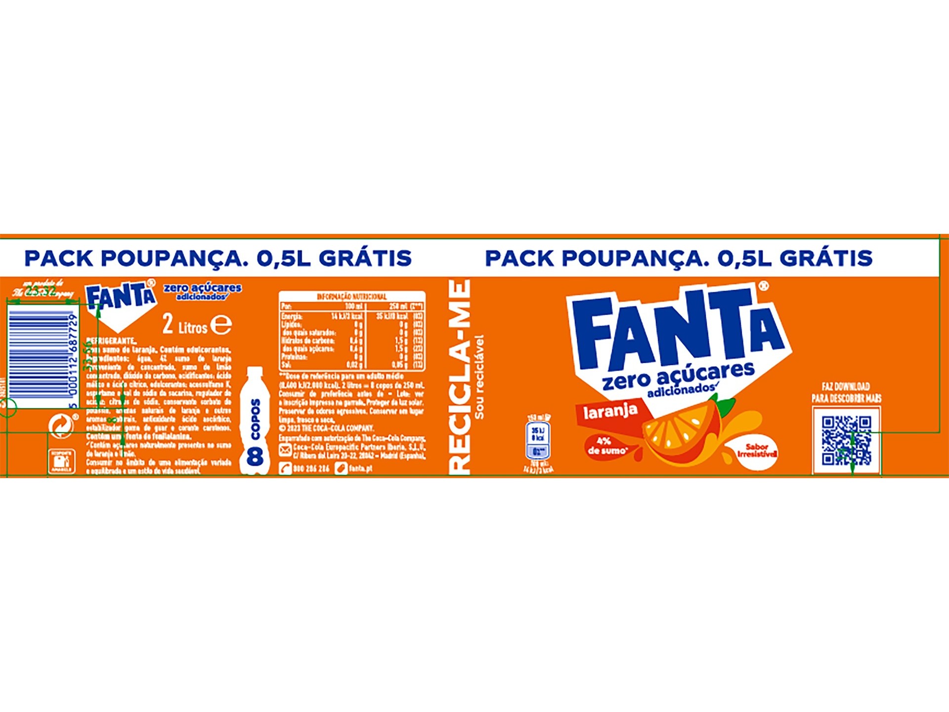 REFRIGERANTE C/ GÁS FANTA ZERO LARANJA 1.5L 0.5L GRÁTIS