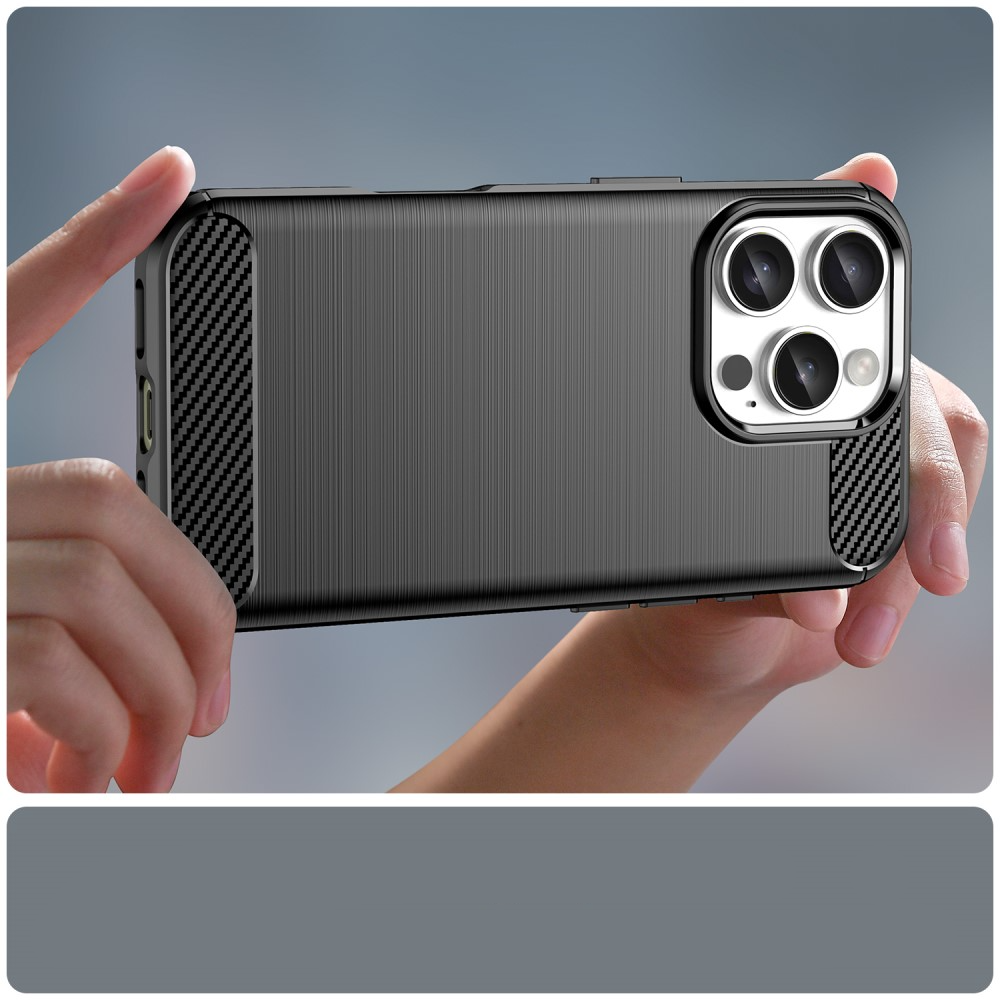 iPhone 16 Pro Gummi Case Schutzhülle Carbon Look - Schwarz