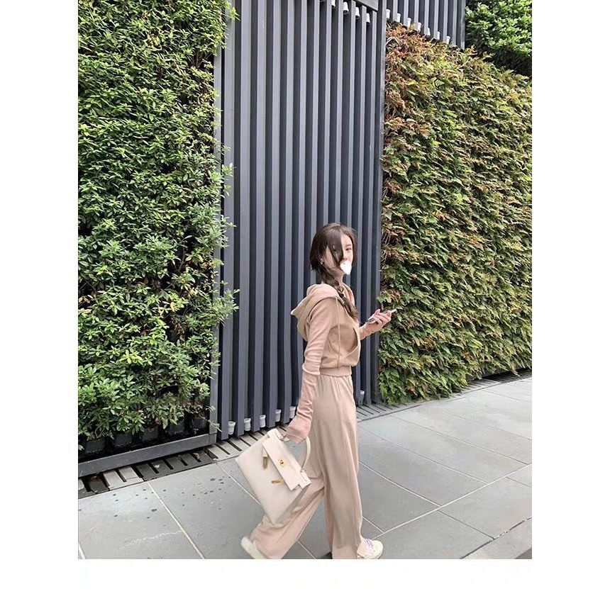 ISSOL - Set: Half-Zip Plain Hoodie + High Rise Wide Leg Broek