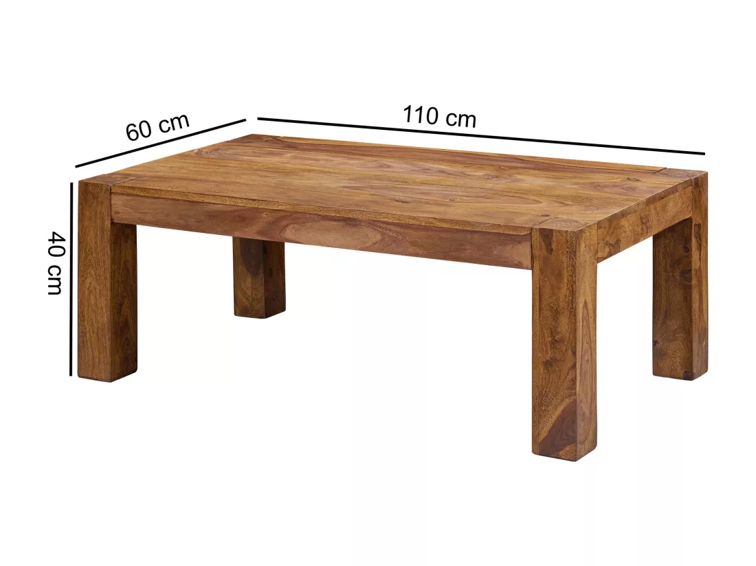 table basse en bois massif Sheesham 110cm de large salon table design sombre table de style campagnard brun
